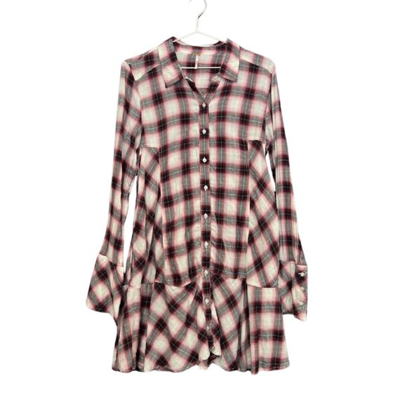 389. FREE PEOPLE NWOT All For You Plaid Mini Dress Medium - Picture 2 of 4